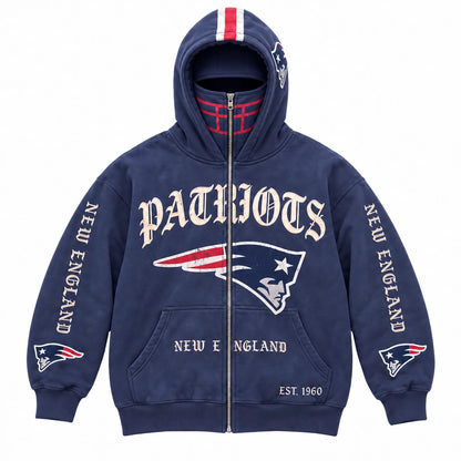 Patriots Football Fan Full-Zip Mask Hoodie