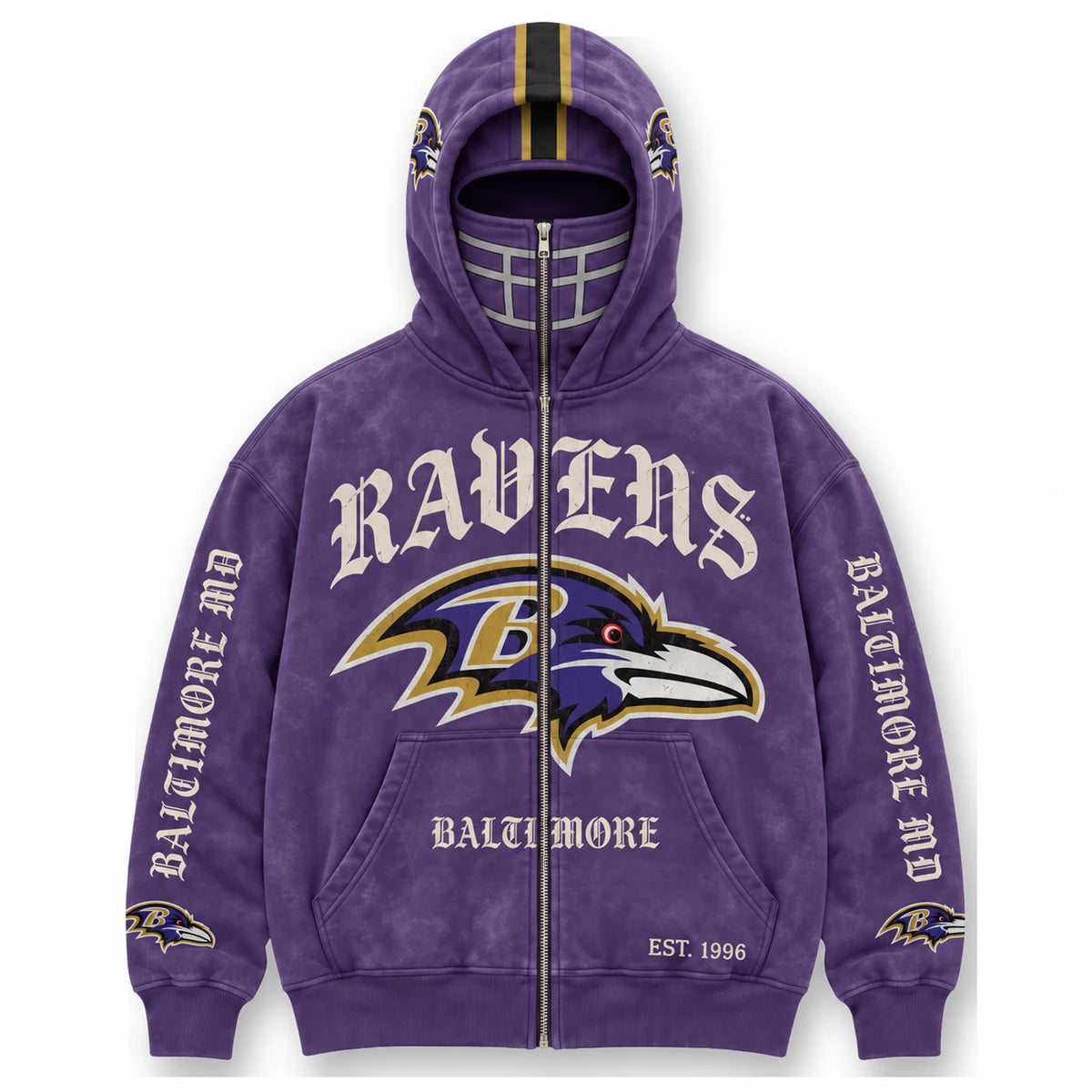 Ravens Football Fan Full-Zip Mask Hoodie