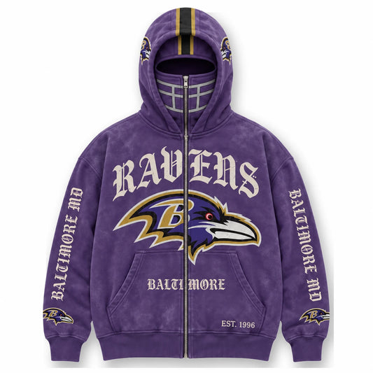 Ravens Football Fan Full-Zip Mask Hoodie
