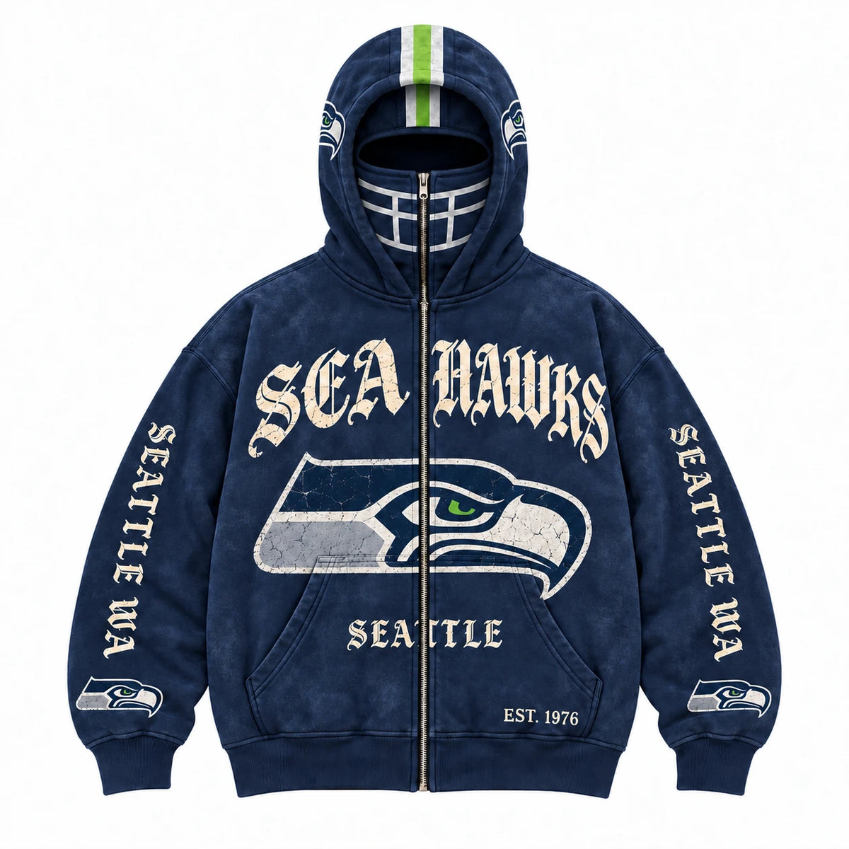Seahawks Football Fan Full-Zip Mask Hoodie