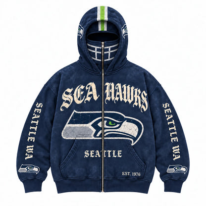 Seahawks Football Fan Full-Zip Mask Hoodie