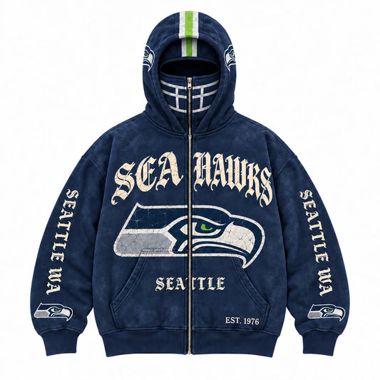 Seahawks Football Fan Full-Zip Mask Hoodie