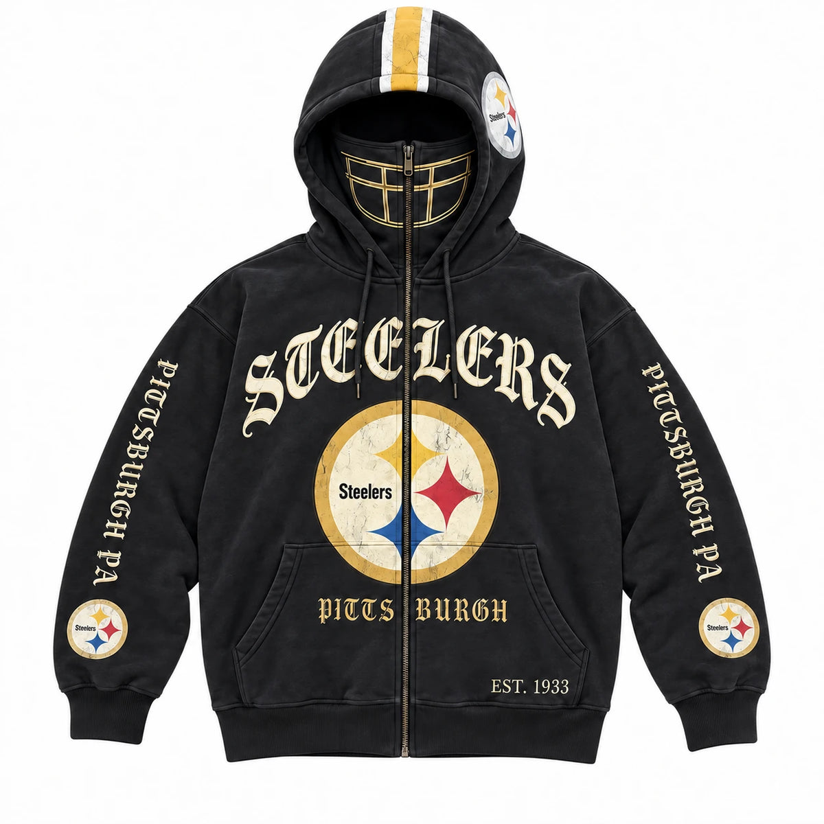 Steelers Football Fan Full-Zip Mask Hoodie