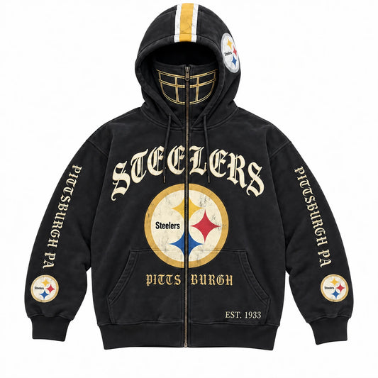 Steelers Football Fan Full-Zip Mask Hoodie