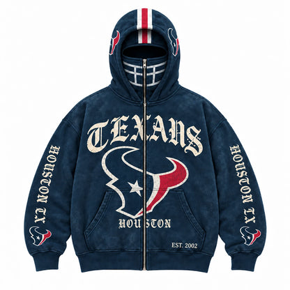 Texans Football Fan Full-Zip Mask Hoodie