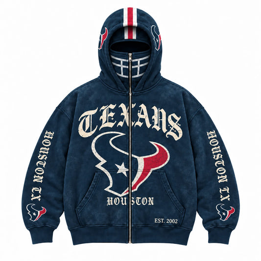Texans Football Fan Full-Zip Mask Hoodie