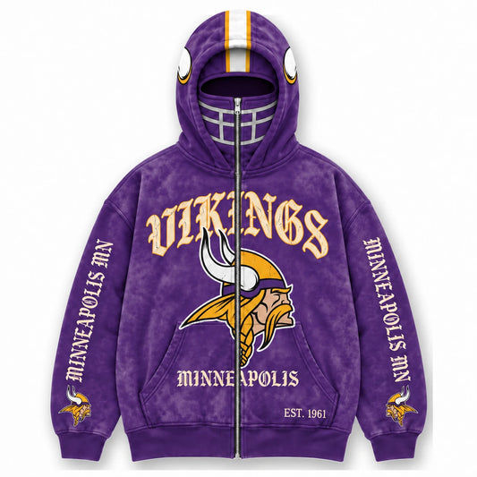 Vikings Football Fan Full-Zip Mask Hoodie